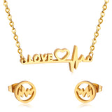 ASON 316L Stainless Steel Bridal Wedding Letters Love Jewelry Sets for Women Necklace Pendant Small Stud Earrings