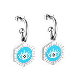 Petites boucles d'oreilles créoles pour filles/femmes, mignon, Piercing, cœur multicolore, acrylique, yeux bleus, pendentifs, cadeaux porte-bonheur