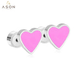 ASON Red/Pink Heart Screw Stud Earring Gold Color Stainless Steel for Women/Girl/Child Ear Piercing Jewelry Christmas Party