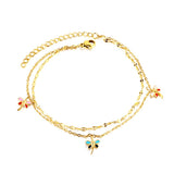 ASON Trendy Dragonfly Mixed Color Accessories Multi-layer Chains Anklet Gold Color Stainless Steel For Women Foot Jewelry