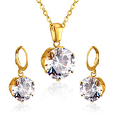 ASON Bridal Jewelry Sets Round Cubic Zirconia Pendants Stainless Steel Drop Earring Fashion Accessories Mujer Party Wedding