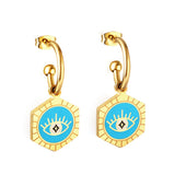 Petites boucles d'oreilles créoles pour filles/femmes, mignon, Piercing, cœur multicolore, acrylique, yeux bleus, pendentifs, cadeaux porte-bonheur