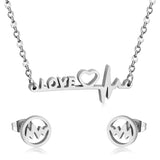 ASON 316L Stainless Steel Bridal Wedding Letters Love Jewelry Sets for Women Necklace Pendant Small Stud Earrings