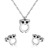 ASON Cute Owl Pendant Necklace Piercing Stud Earrings Jewelry Sets Stainless Steel Gold Color For Women Wholesale Fashion