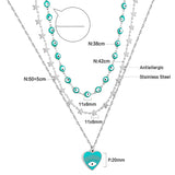 Colliers à trois couches, pendentif pyramide bleue pour femmes et filles, couleur or, ras du cou en acier inoxydable, collier de cou élégant 