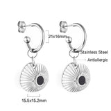 Women Chic Stainless Steel Dangle Earrings Gold Color Shell Black Drip Oil Pendant Drop Hoop Ear Clips Gifts