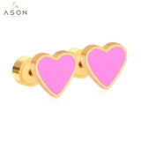 ASON Red/Pink Heart Screw Stud Earring Gold Color Stainless Steel for Women/Girl/Child Ear Piercing Jewelry Christmas Party