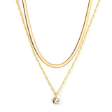 Women Luxury Square AAA Zirconia Double Chain Necklace Flat Snake Chains 18K Gold Plated Classic Decor For Party