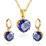 ASON Bridal Jewelry Sets Round Cubic Zirconia Pendants Stainless Steel Drop Earring Fashion Accessories Mujer Party Wedding