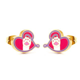 Hamsa Hand Studs Child Surgical Earrings Wing Heart Pink Charms Piercing Gold Plated Cute brincos Girls Woman Gifts