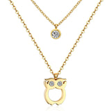 ASON Double Chains Necklaces 45cm Collars Jewelry Owl Pendant Necklaces Round Cubic Zirconia Accessories Bijoux Female