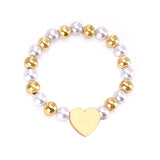 ASON Heart Shape Pendant 8mm Ball Beaded With Imitation Pearl Chain Bracelets Gold Color Stainless Steel For Women Jewelry