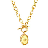 ASON Trendy Oval Lucky Star OT Clasp Charm Pendant Necklace Gold Color Stainless Steel For Women Jewelry Chokers Party Gift