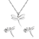 ASON Dragonfly Necklace Earrings Jewelry Set Stainless Steel Gold Color Animal Pendants Necklaces Statement Fashion Jewelry