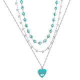 Triple Layered Green Necklaces Heart Eyes Pendant Collier For Trendy Woman Aesthetic Stars Chains Evil Eyes Choker