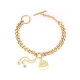 Pulseras de cadena de oro con dijes de corazón de árbol, pulsera de acero inoxidable para mujer/niña, pulseras de joyería de árboles redondos 