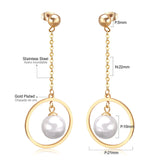 ASON Long Line Link Chain Imitation Pearl Dangle Earrings for Women Gold Color Cross Earrings Female Bijoux Pendientes