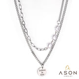 ASON Double Chain Baroque Pearl Trendy Necklace Believe In Love Pendant Choker Silver Color Fashion Jewelry Party Gift