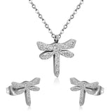 ASON Dragonfly Necklace Earrings Jewelry Set Stainless Steel Gold Color Animal Pendants Necklaces Statement Fashion Jewelry