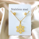 ASON Snowflake Pendant Necklace Female Accessories Stainless Steel Gold Color Cute Stud Earring Fashion Jewelry Party Gift