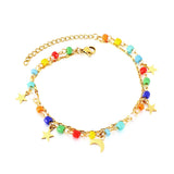 ASON Trendy Mixed Color Beads Moon And Star Accessories Multi-layer Chains Anklet Gold Color Stainless Steel For Women Gift