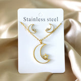 ASON Moon Star Shell 316L Stainless Steel Bridal Wedding Jewelry Sets for Women 2019 Necklace Pendant Small Stud Earring