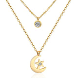 ASON Moon Star Pendant Necklaces Stainless Steel Gold Color Double Chain Necklace Statement Jewelry Wholesale Party Gift