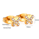 ASON Pendientes pequeños Pendientes de corona de corazón de estrella de acero inoxidable con diamantes de imitación para mujer Accesorio de joyería de color dorado 