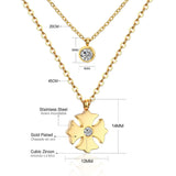 Collares con colgantes de cadena de doble capa para mujeres y niñas, gargantilla redonda de cristal CZ de acero inoxidable en tono dorado y plateado 