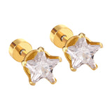 ASON Punk Small Star Screw Piercing Stud Earrings Cubic Zirconia Stainless Steel Gold Color Fashion Jewelry For Women Gift