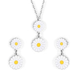 Romantic Stlye Cubic Zirconia Dripping Oil Flower Necklace Earrings Set Bijoux White Color For Women Pendants Collars