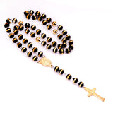 ASON – chapelets catholiques scapulaires longs, perles, pendentif croix chrétienne, colliers en acier inoxydable pour femmes et hommes, bijoux ras de cou