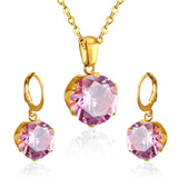 ASON Bridal Jewelry Sets Round Cubic Zirconia Pendants Stainless Steel Drop Earring Fashion Accessories Mujer Party Wedding