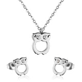 ASON Cute Owl Pendant Necklace Piercing Stud Earrings Jewelry Sets Stainless Steel Gold Color For Women Wholesale Fashion