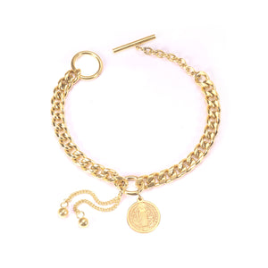 Pulseras de cadena de oro con dijes de corazón de árbol, pulsera de acero inoxidable para mujer/niña, pulseras de joyería de árboles redondos 