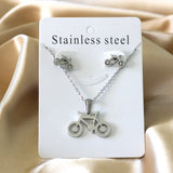 ASON Gold Color Jewelry Sets 316L Stainless Steel for Women Men Bike Shape Pendant Necklace Small Stud Earrings for Femme