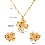 ASON Frosted Flower Chain Pendant Necklace Piercing Earrings Gold Color Stainless Steel for Women Jewelry Sets Fashion