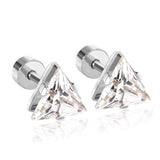 ASON Cute Size 6mm Gold Color Cubic Zirconia Triangle Screw Piercing Stud Earring Stainless Steel Earring For Women Jewelry