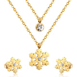 ASON Snowflake Cubic Zirconia Pendants Multilayer Necklace Earrings Jewelry Sets Gold Color Stainless Steel Women Christmas