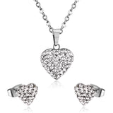 ASON Love's Heart Cubic Zirconia Pendant Necklace Earring Fashion Party Wedding Accessories Stainless Steel Necklaces