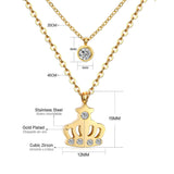 Collares con colgantes de cadena de doble capa para mujeres y niñas, gargantilla redonda de cristal CZ de acero inoxidable en tono dorado y plateado 