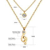 Collares con colgantes de cadena de doble capa para mujeres y niñas, gargantilla redonda de cristal CZ de acero inoxidable en tono dorado y plateado 