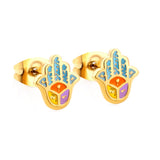 Hamsa Hand Studs Child Surgical Earrings Wing Heart Pink Charms Piercing Gold Plated Cute brincos Girls Woman Gifts