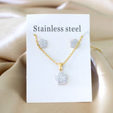 Asonjewelry CZ Flower Gold Color Wedding Jewelry Set for Women 316L Stainless Steel Necklace Pendants Small Stud Earring