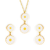 Romantic Stlye Cubic Zirconia Dripping Oil Flower Necklace Earrings Set Bijoux White Color For Women Pendants Collars