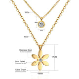 Collares con colgantes de cadena de doble capa para mujeres y niñas, gargantilla redonda de cristal CZ de acero inoxidable en tono dorado y plateado 