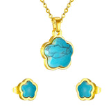 ASON – ensemble de bijoux de mariée en acier inoxydable 316L, or, pour femmes, collier en forme de fleur, pendentif, petites boucles d'oreilles