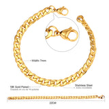 ASON 7mm Chain Bracelets Stainless Steel Gold Color for Men Women Party Gift Fashion Bangle Jewelry