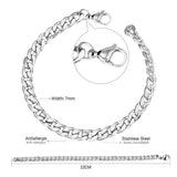 ASON 7mm Chain Bracelets Stainless Steel Gold Color for Men Women Party Gift Fashion Bangle Jewelry