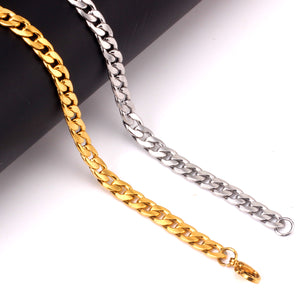 ASON 7mm Chain Bracelets Stainless Steel Gold Color for Men Women Party Gift Fashion Bangle Jewelry